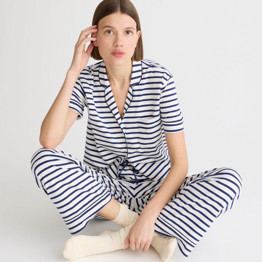 Best J.Crew Short-Sleeve Pajama Pant Set In Striped Dreamy Cotton Blend