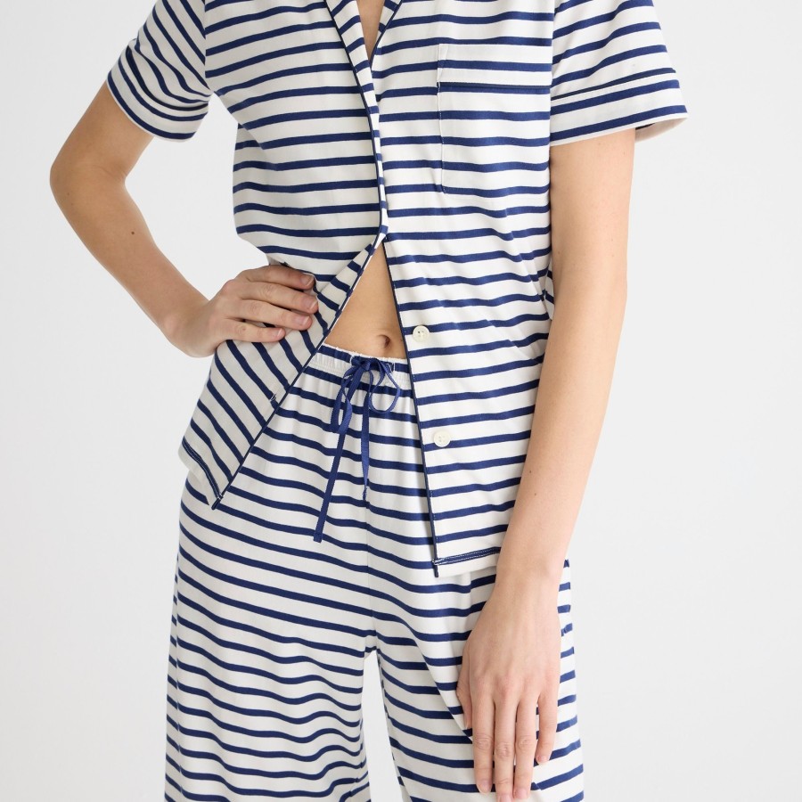 Best J.Crew Short-Sleeve Pajama Pant Set In Striped Dreamy Cotton Blend