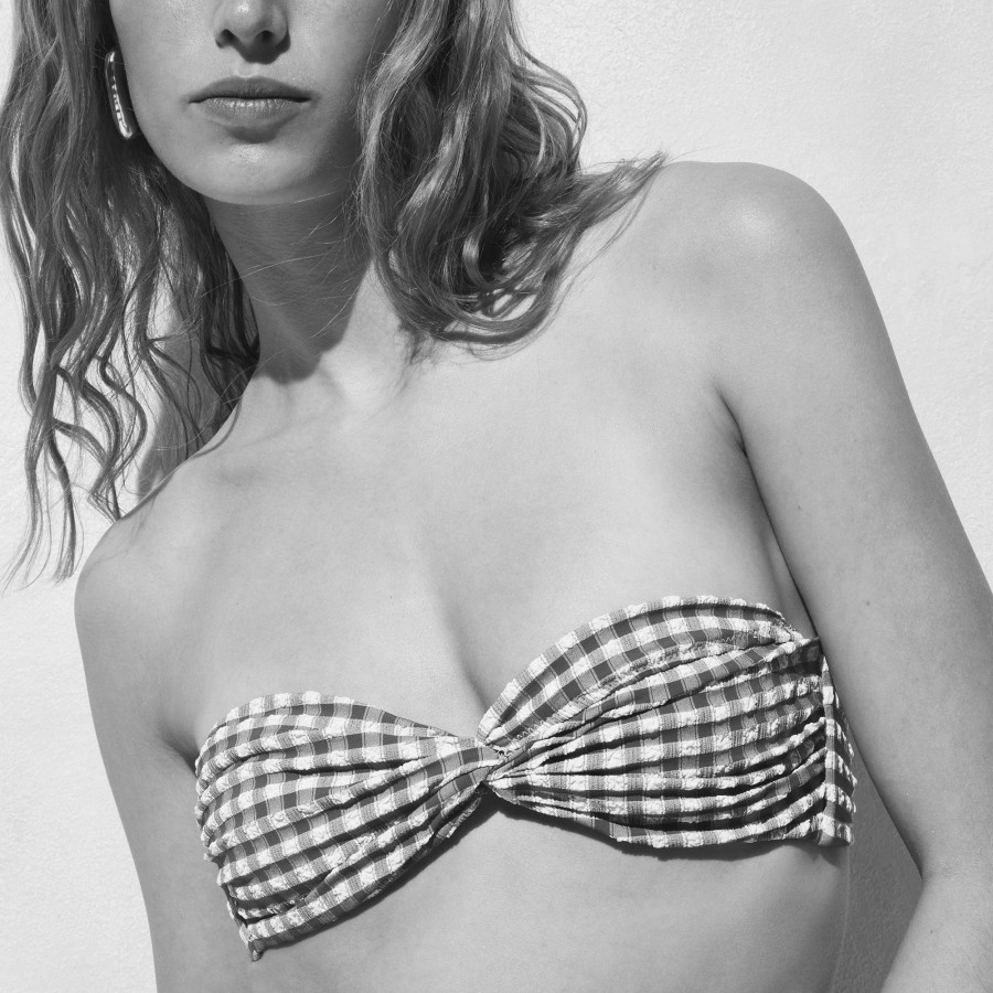 New J.Crew Twist-Front Bikini Top In Gingham