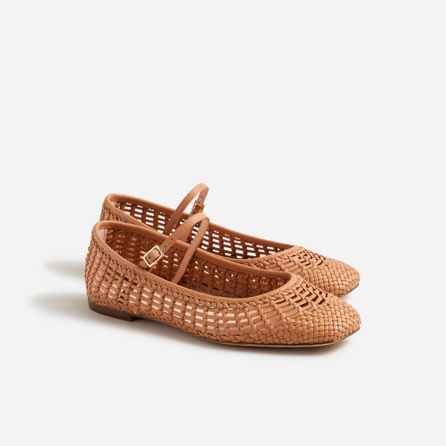 New J.Crew Quinn Woven Ballet Flats In Leather