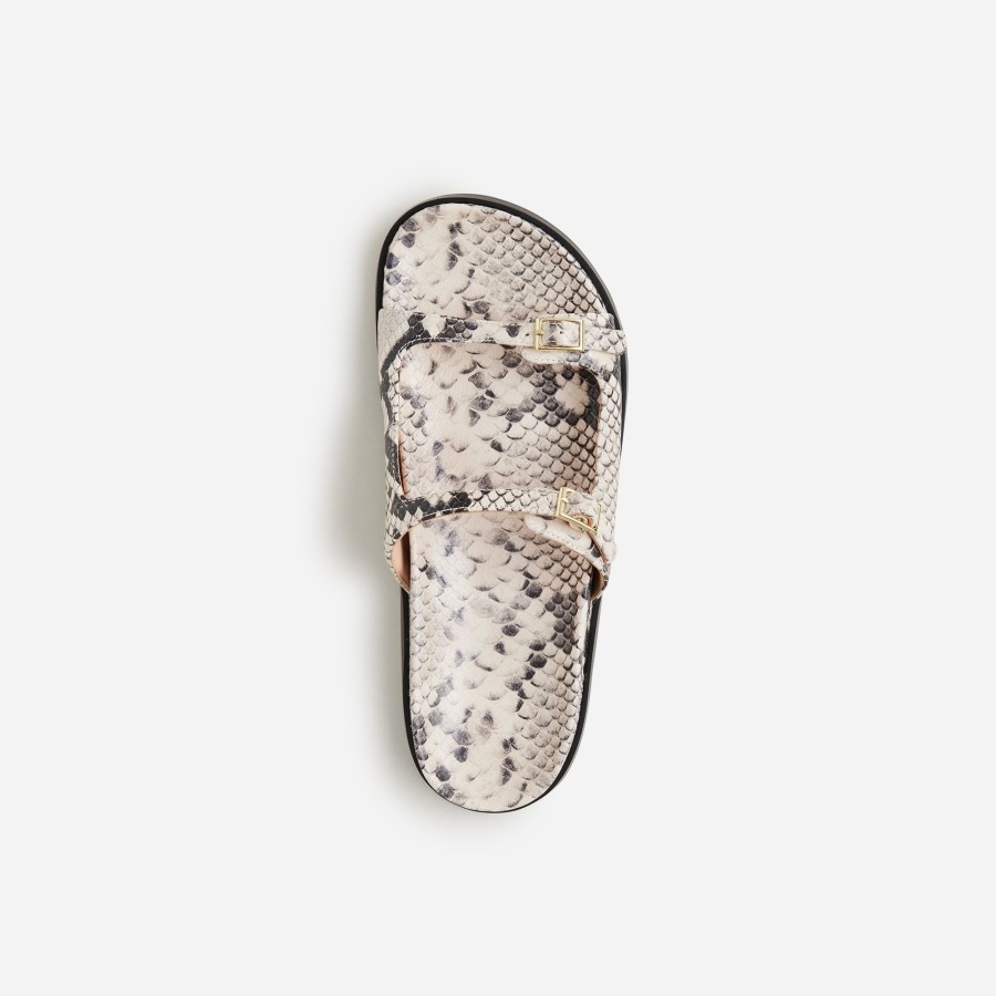 New J.Crew Colbie Buckle Sandals In Snake-Embossed Leather