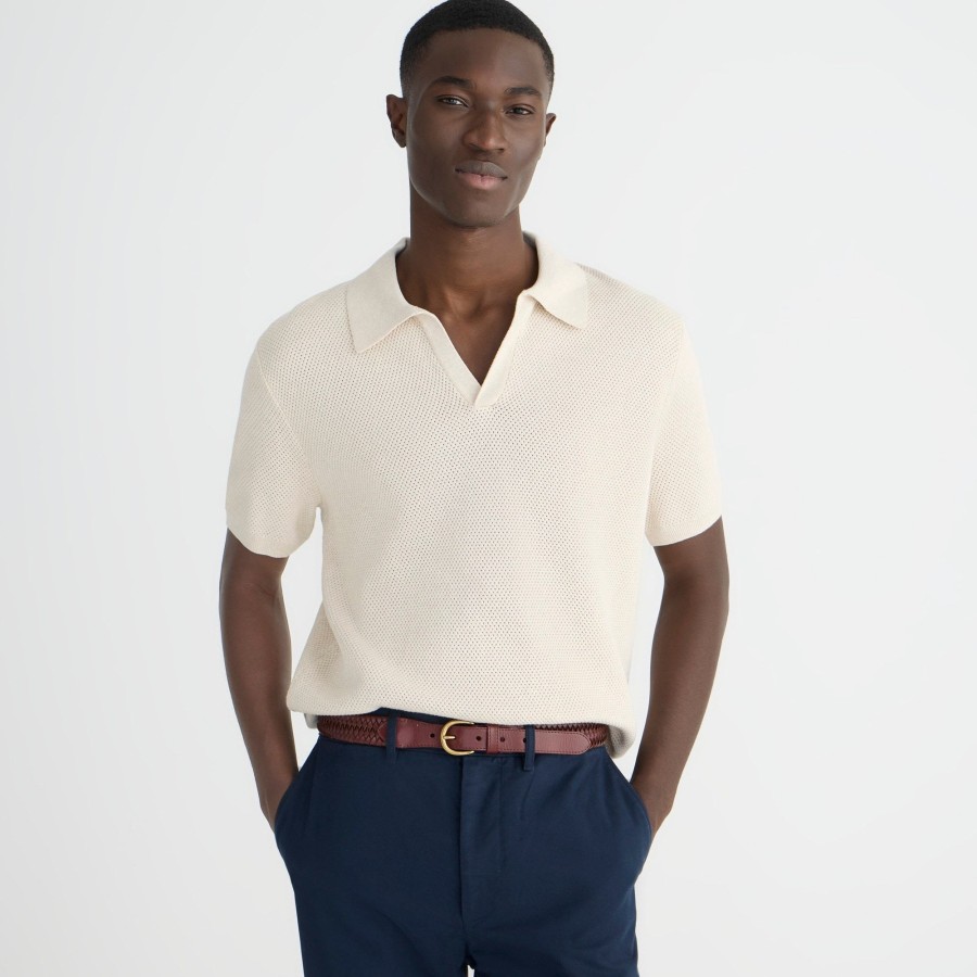 Hot J.Crew Short-Sleeve Cotton Mesh-Stitch Johnny-Collar Sweater-Polo