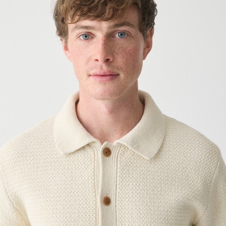 Online J.Crew Cotton Tuck-Stitch Cardigan-Polo Sweater