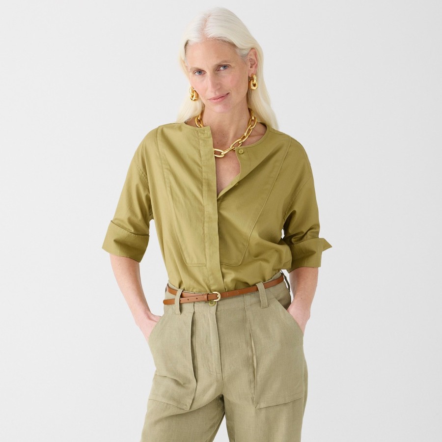 Hot J.Crew Bib Button-Up Shirt In Herringbone Twill