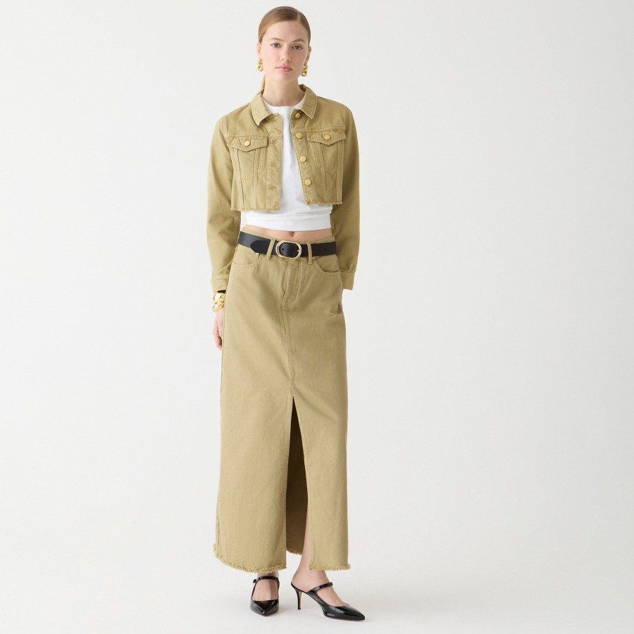 New J.Crew Classic Denim Maxi Skirt In Khaki