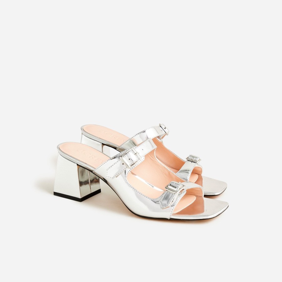 Hot J.Crew Layne Buckle Sandals In Metallic Specchio Leather