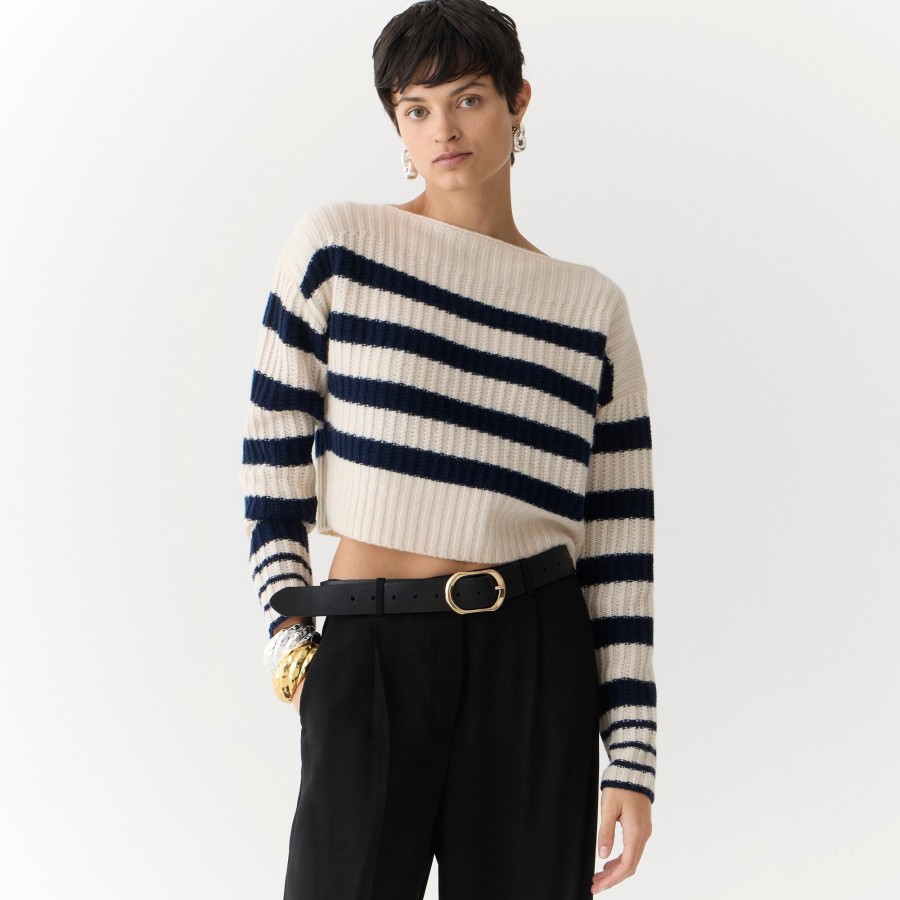 Wholesale J.Crew Cashmere Cropped Boatneck Sweater In Stripe