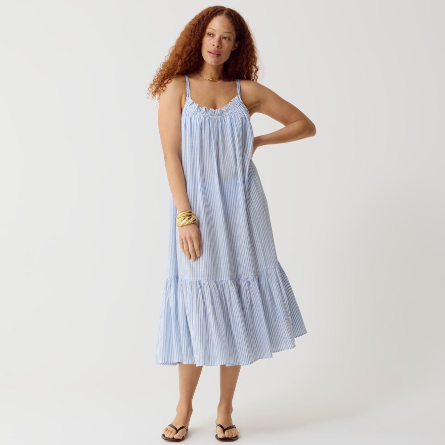 New J.Crew Tie-Shoulder Beach Dress In Striped Airy Gauze