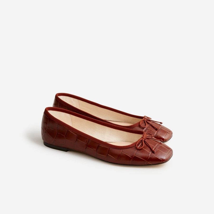 Best J.Crew Quinn Square-Toe Ballet Flats In Croc-Embossed Leather