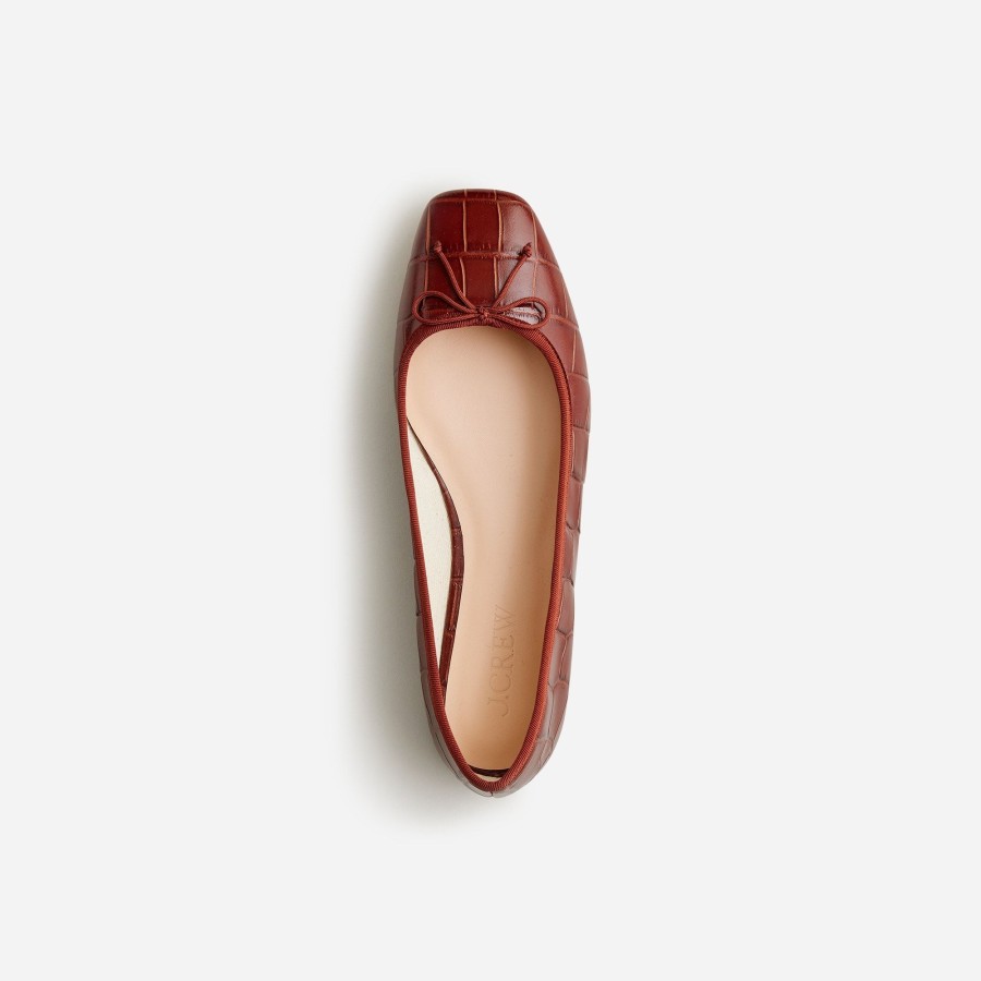 Best J.Crew Quinn Square-Toe Ballet Flats In Croc-Embossed Leather