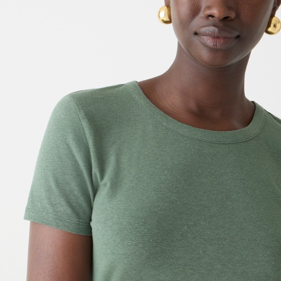 Hot J.Crew Stretch Linen-Blend Crewneck T-Shirt