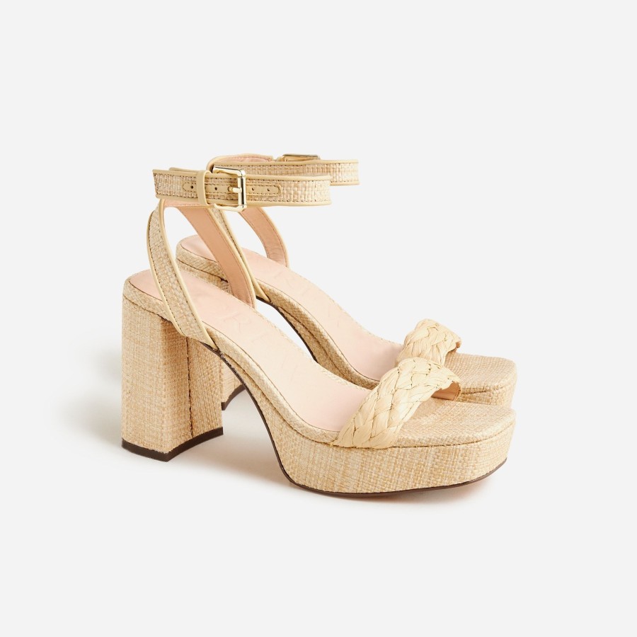 New J.Crew Ankle-Strap Platform Heels In Faux Raffia