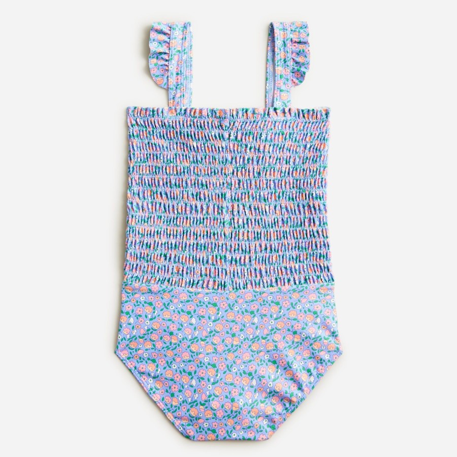 New J.Crew Minnow X Crewcuts Girls' Smocked One-Piece Swimsuit With Upf 50+