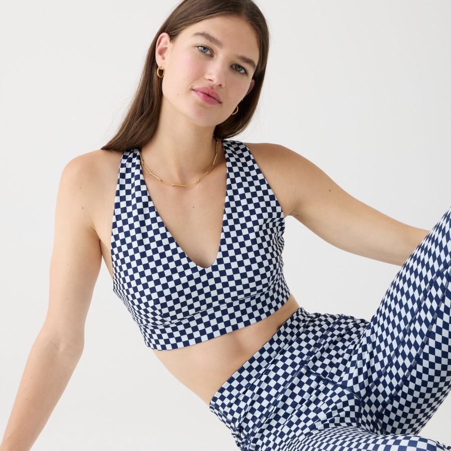 New J.Crew Cloudstretch Deep V-Neck Sports Bra In Checkerboard