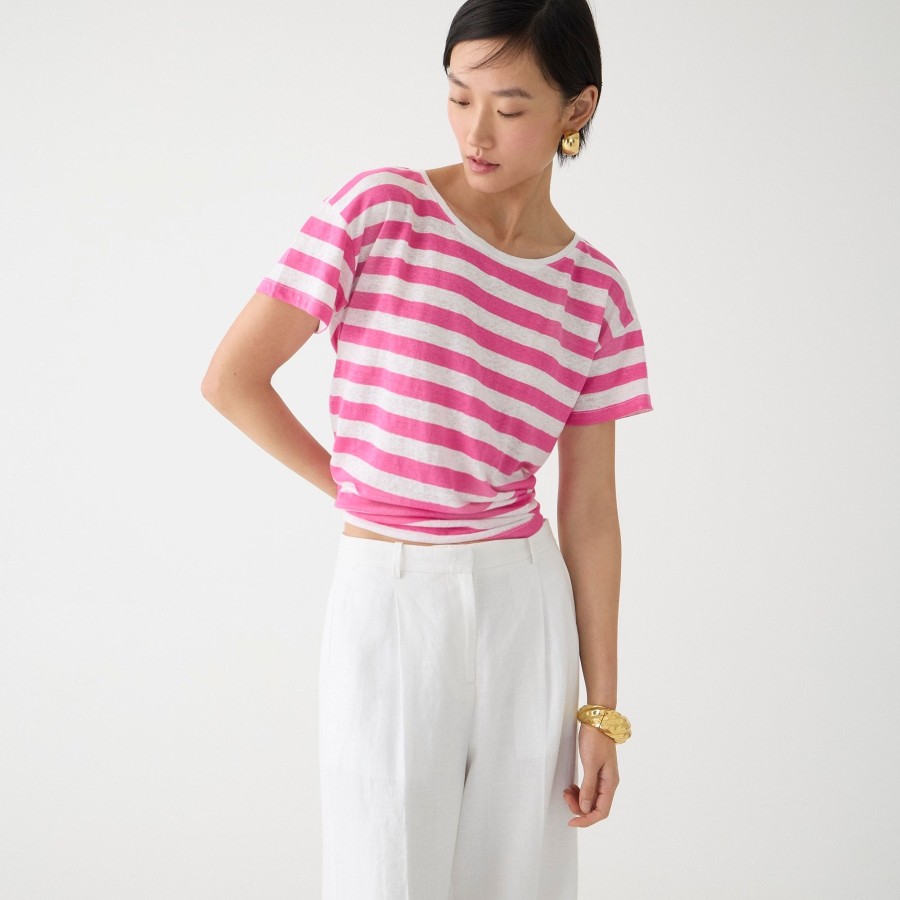 New J.Crew Relaxed Linen T-Shirt In Stripe