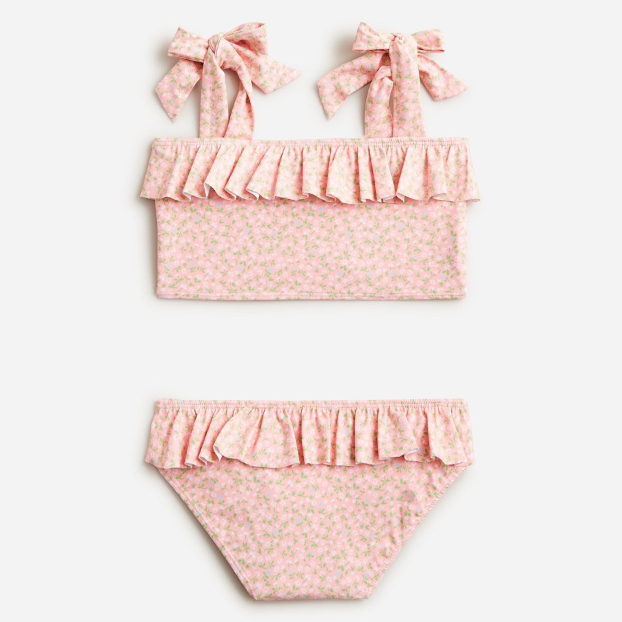 New J.Crew Minnow X Crewcuts Girls' Tie-Shoulder Two-Piece Swimsuit With Upf 50+