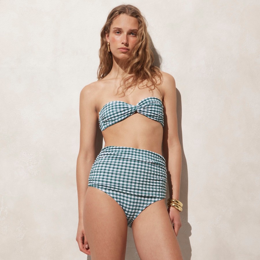 Clearance J.Crew Ruched High-Rise Bikini Bottom In Gingham