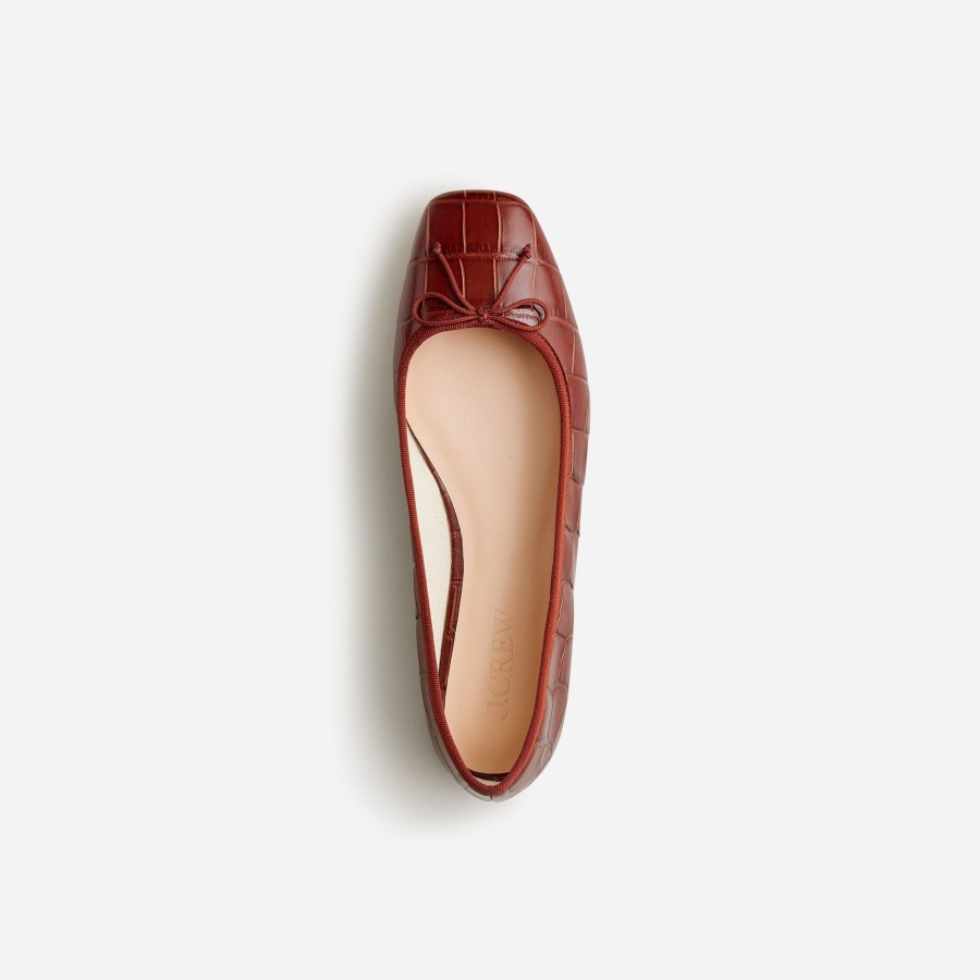 Clearance J.Crew Quinn Square-Toe Ballet Flats In Croc-Embossed Leather