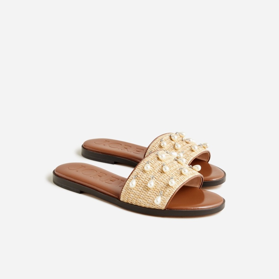 Wholesale J.Crew Georgina Woven Faux-Raffia Sandals With Pearls