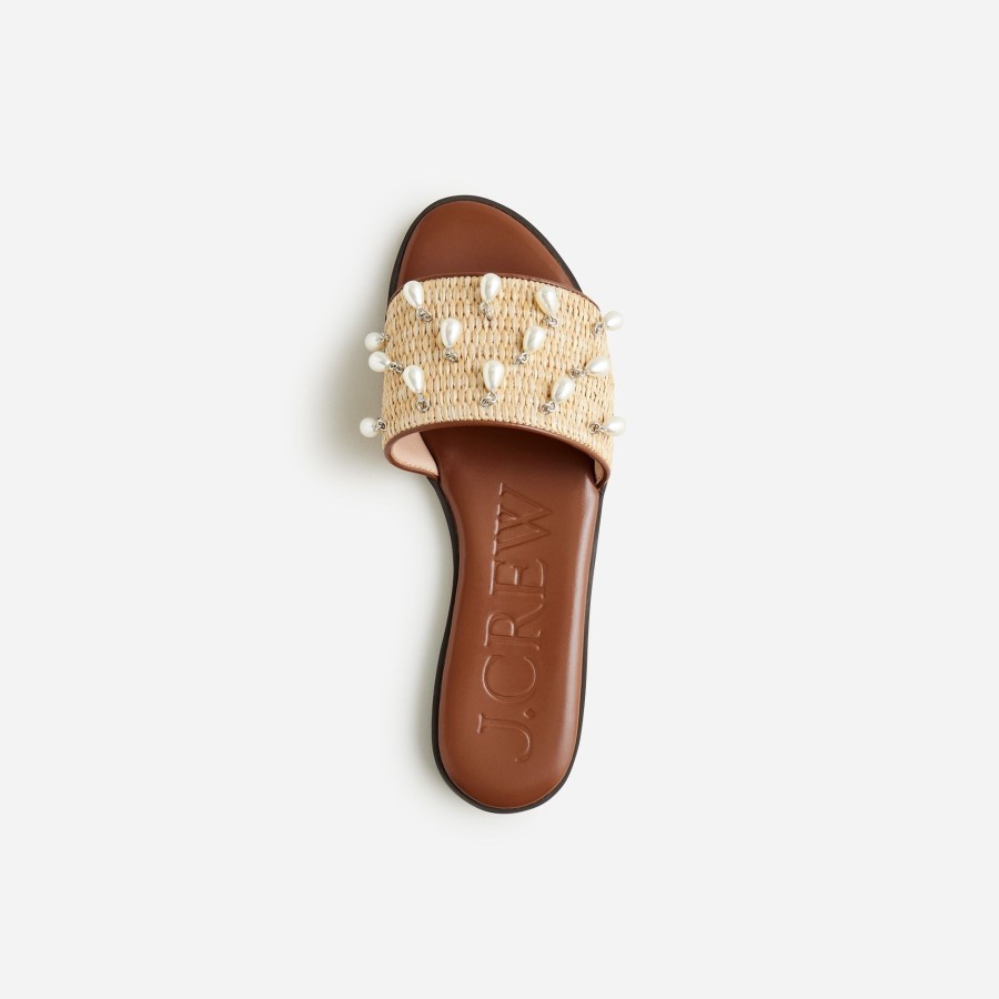 Wholesale J.Crew Georgina Woven Faux-Raffia Sandals With Pearls