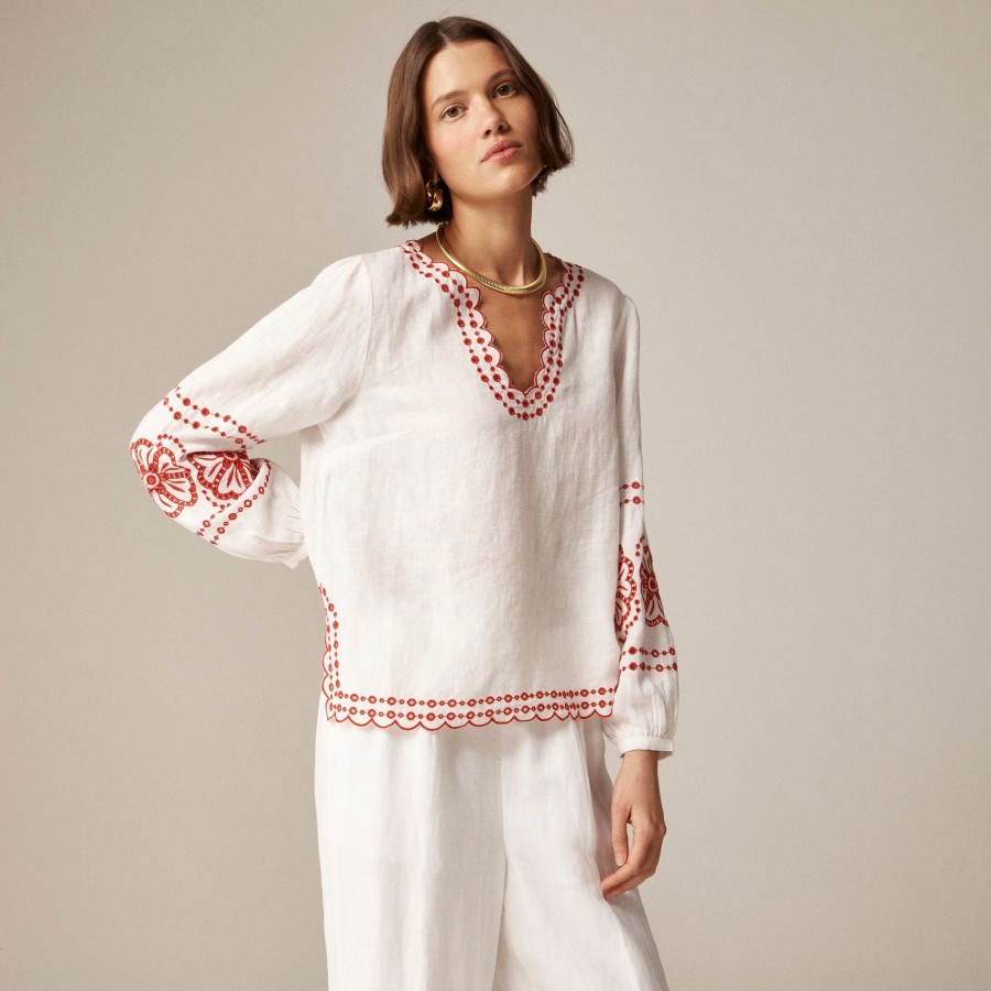 Hot J.Crew Bungalow Embroidered Top In Linen