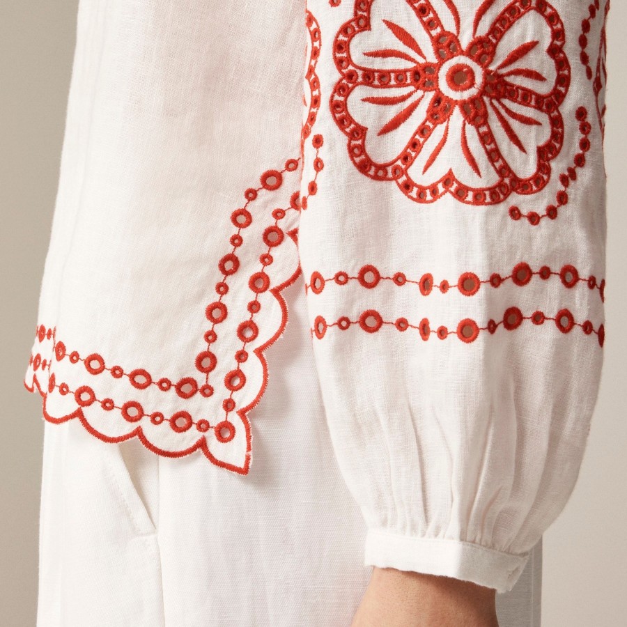 Hot J.Crew Bungalow Embroidered Top In Linen