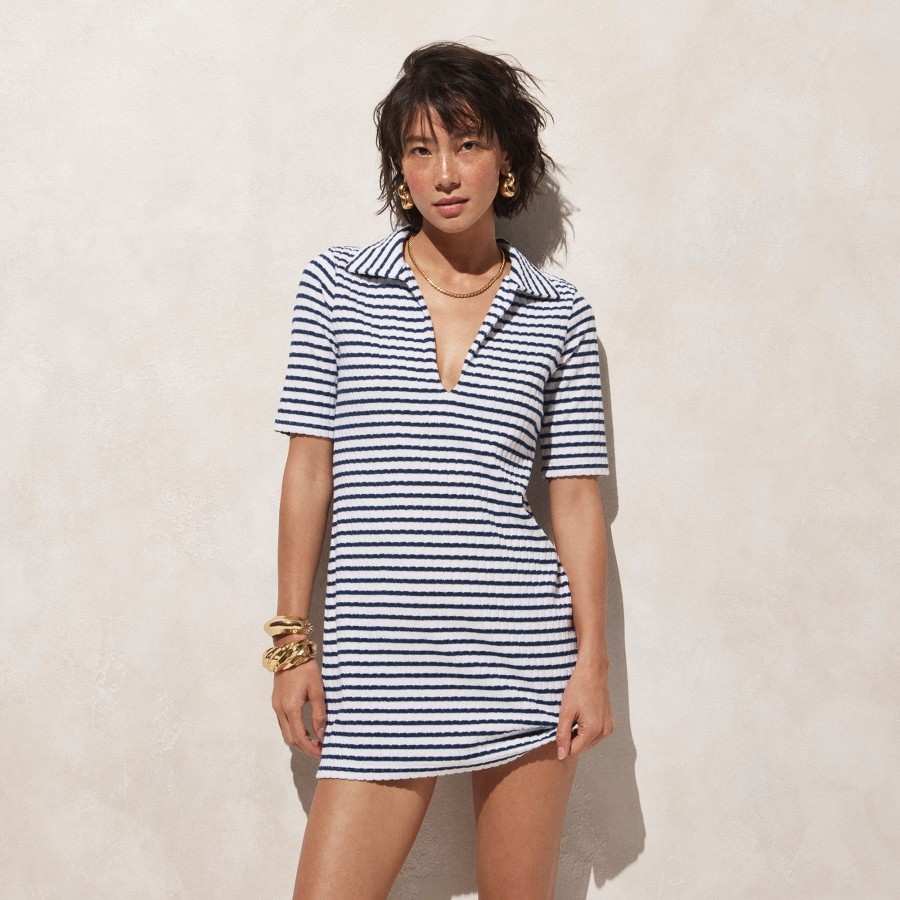 New J.Crew Polo Mini Dress In Striped Towel Terry